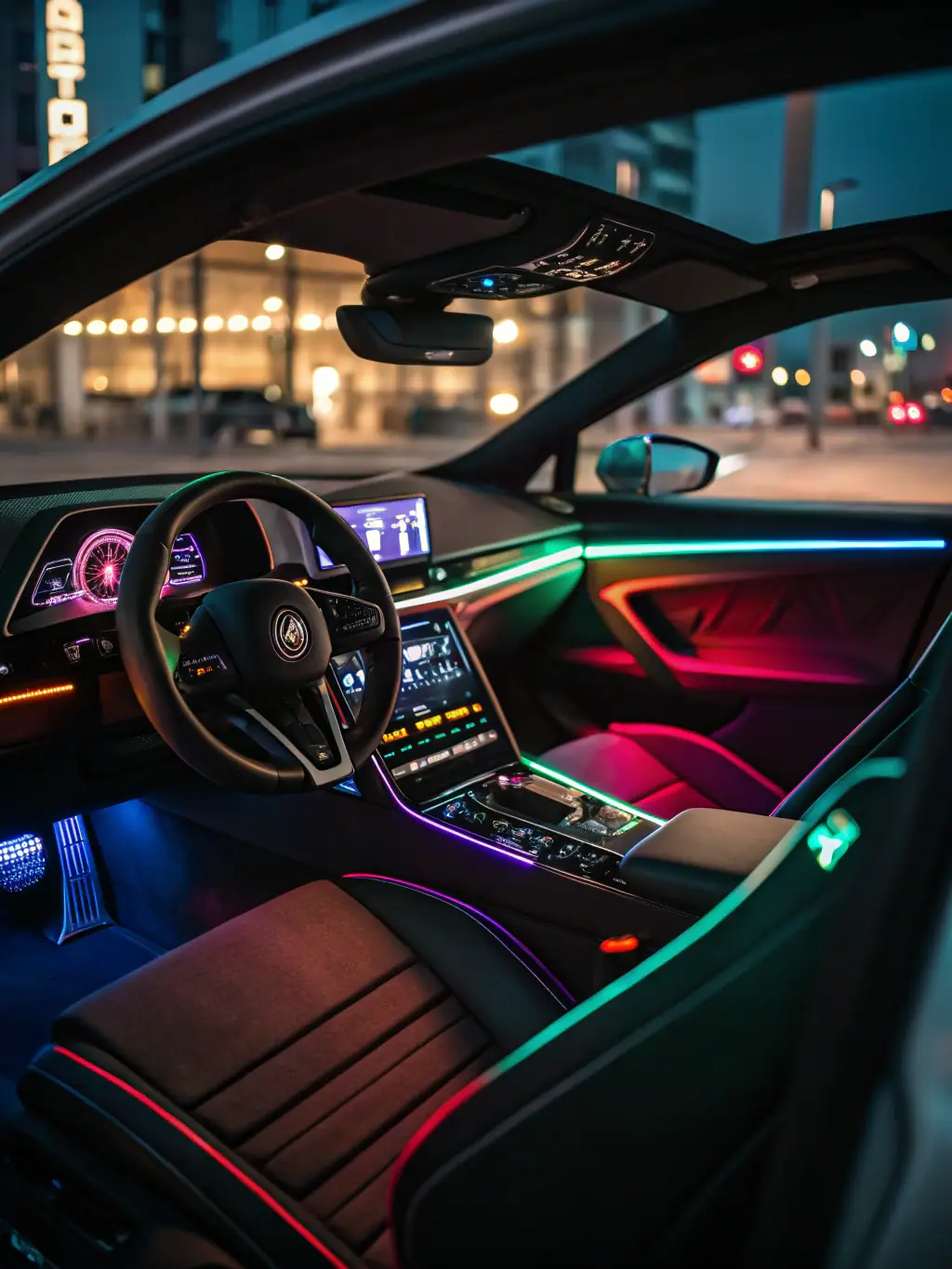 A futuristic car dashboard displaying real-time data, highlighting the role of Maksa's chips in advanced automotive systems.